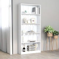 Libreria a 5 Ripiani Bianco Lucido 80x24x175 cm in Truciolato cod mxl 18188