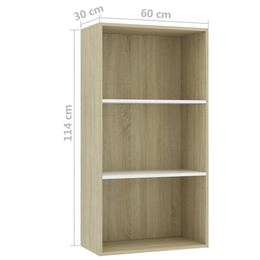 Libreria 3 Ripiani Bianco Rovere Sonoma 60x30x114 cm Truciolato cod mxl 59275