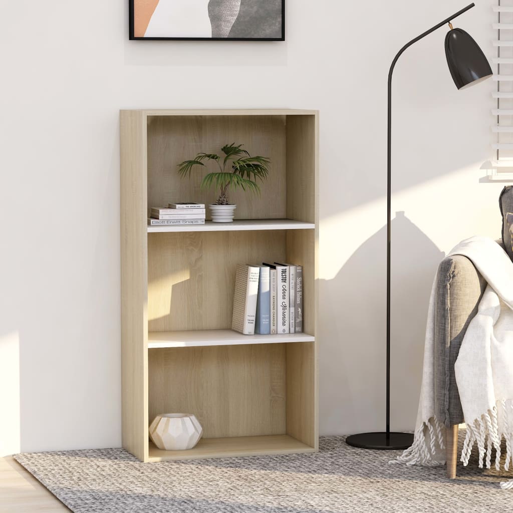 Libreria 3 Ripiani Bianco Rovere Sonoma 60x30x114 cm Truciolato cod mxl 59275