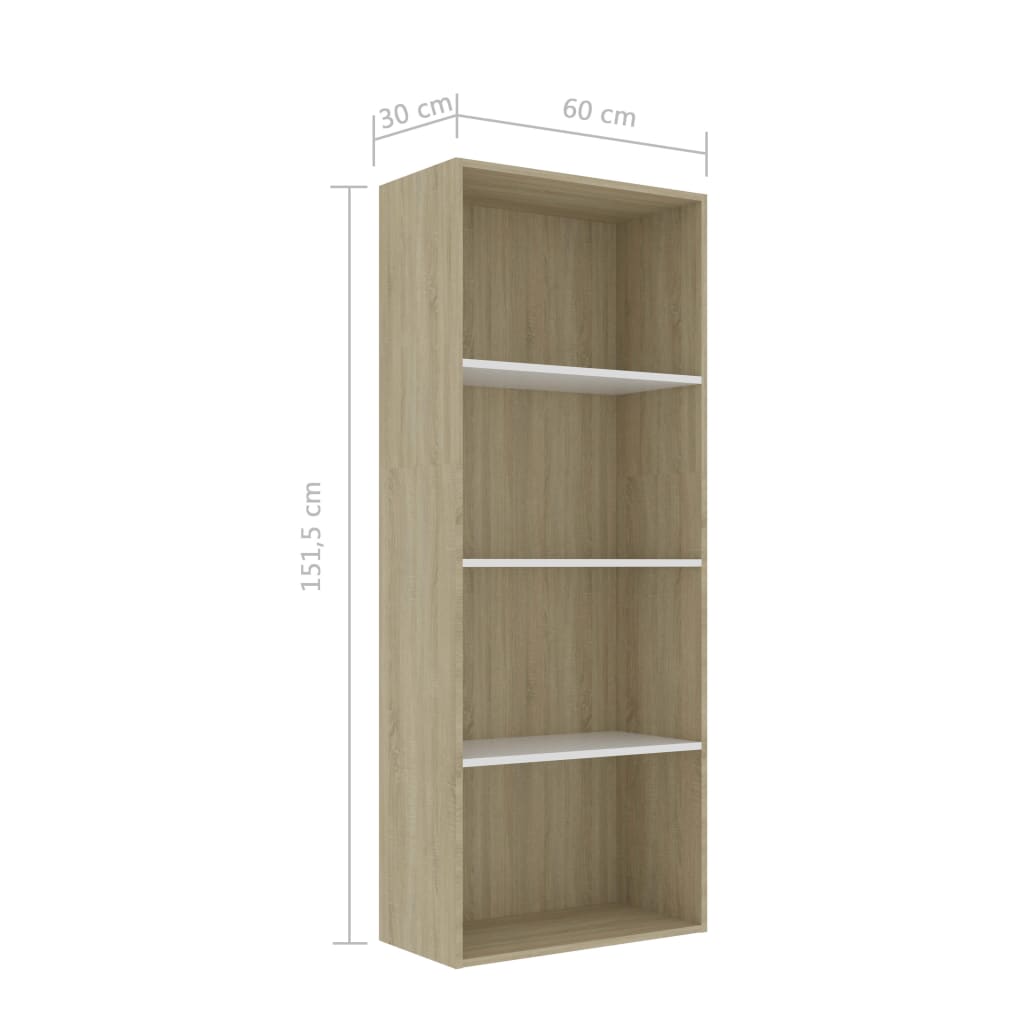 Libreria 4 Ripiani Bianco e Rovere 60x30x151,5 cm Truciolato cod 9108