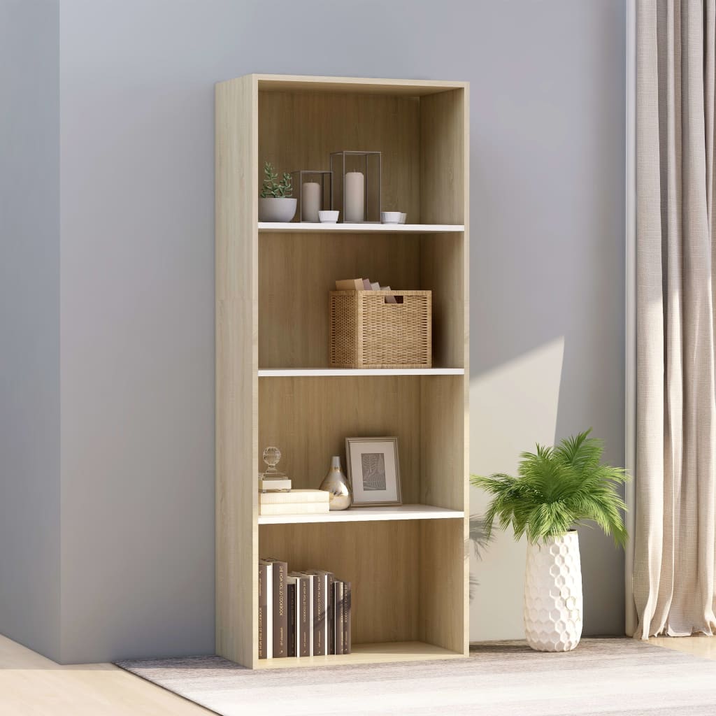 Libreria 4 Ripiani Bianco e Rovere 60x30x151,5 cm Truciolato cod 9108