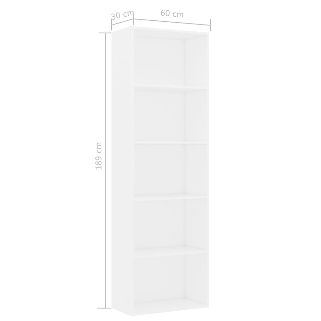 Libreria a 5 Ripiani Bianca 60x30x189 cm in Legno Multistrato cod mxl 12508