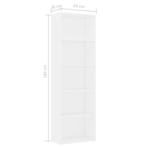 Libreria a 5 Ripiani Bianca 60x30x189 cm in Legno Multistrato cod mxl 12508