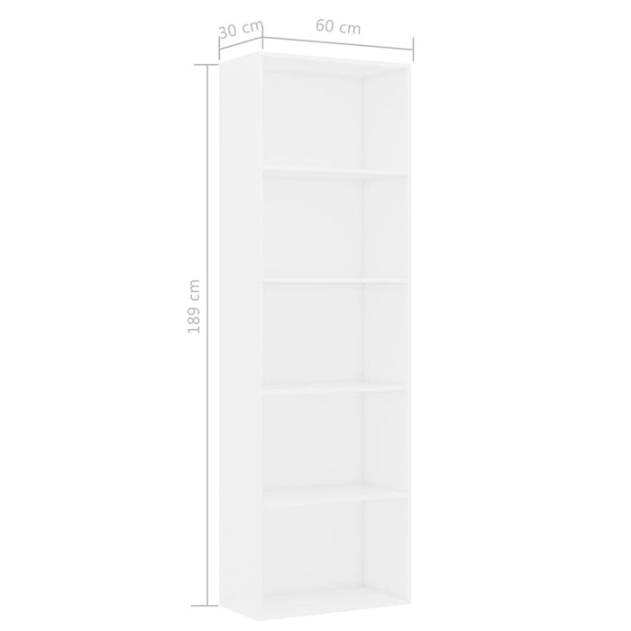 Libreria a 5 Ripiani Bianca 60x30x189 cm in Legno Multistrato cod mxl 12508