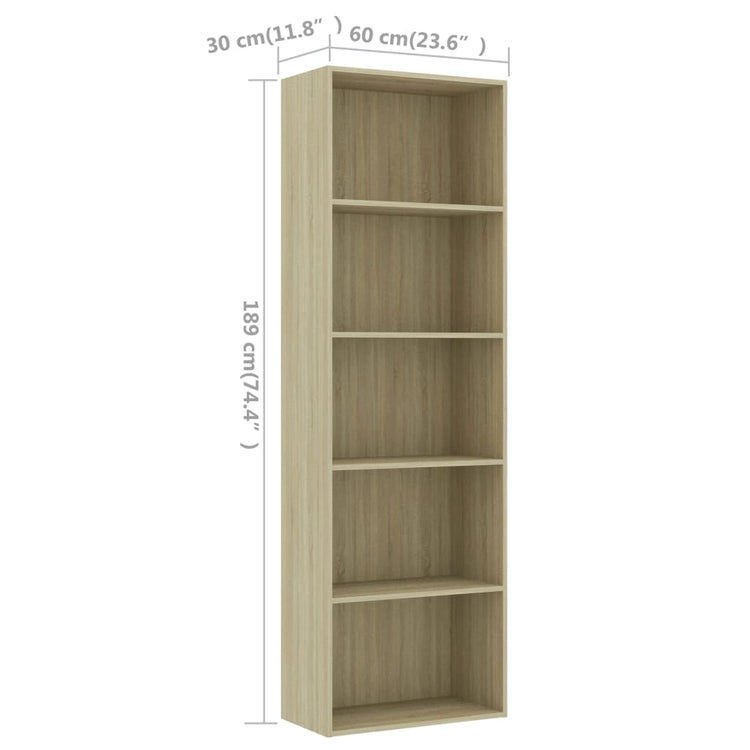 Libreria a 5 Ripiani Rovere Sonoma 60x30x189 cm in Truciolato cod mxl 12701