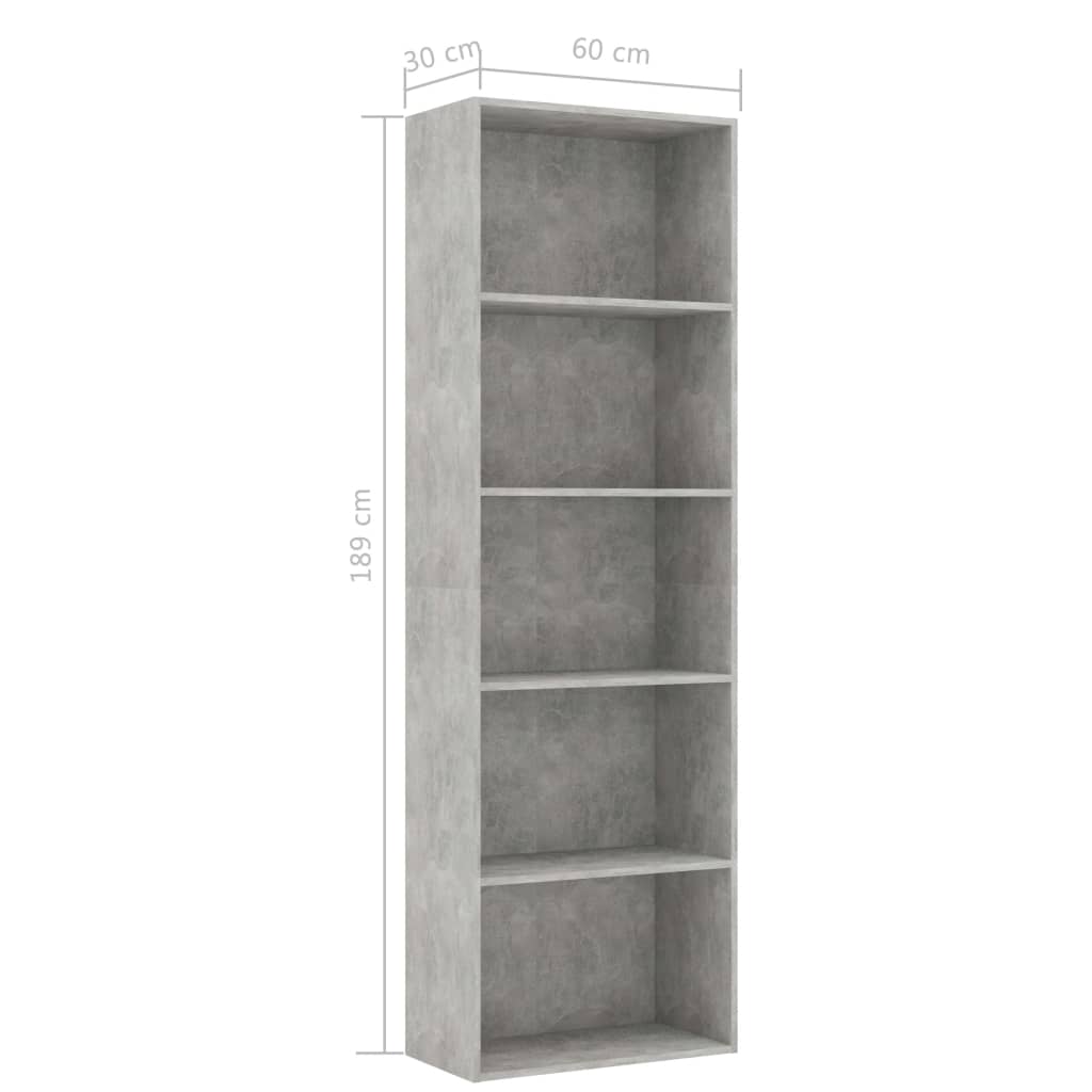 Libreria a 5 Ripiani Grigio Cemento 60x30x189 cm in Truciolato cod mxl 10247