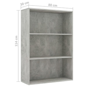 Libreria a 3 Ripiani Grigio Cemento 80x30x114 cm in Truciolato cod 10451