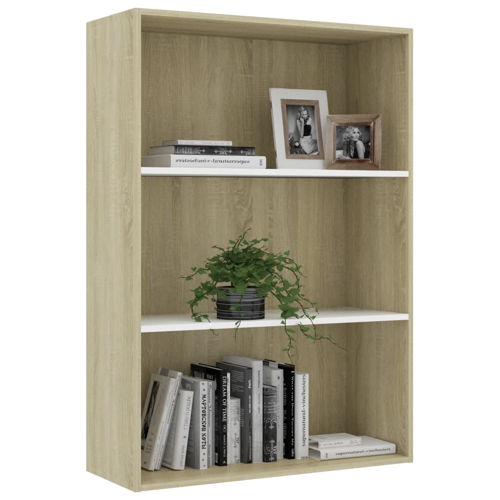 Libreria 3 Ripiani Bianco Rovere Sonoma 80x30x114cm Multistrato 801013