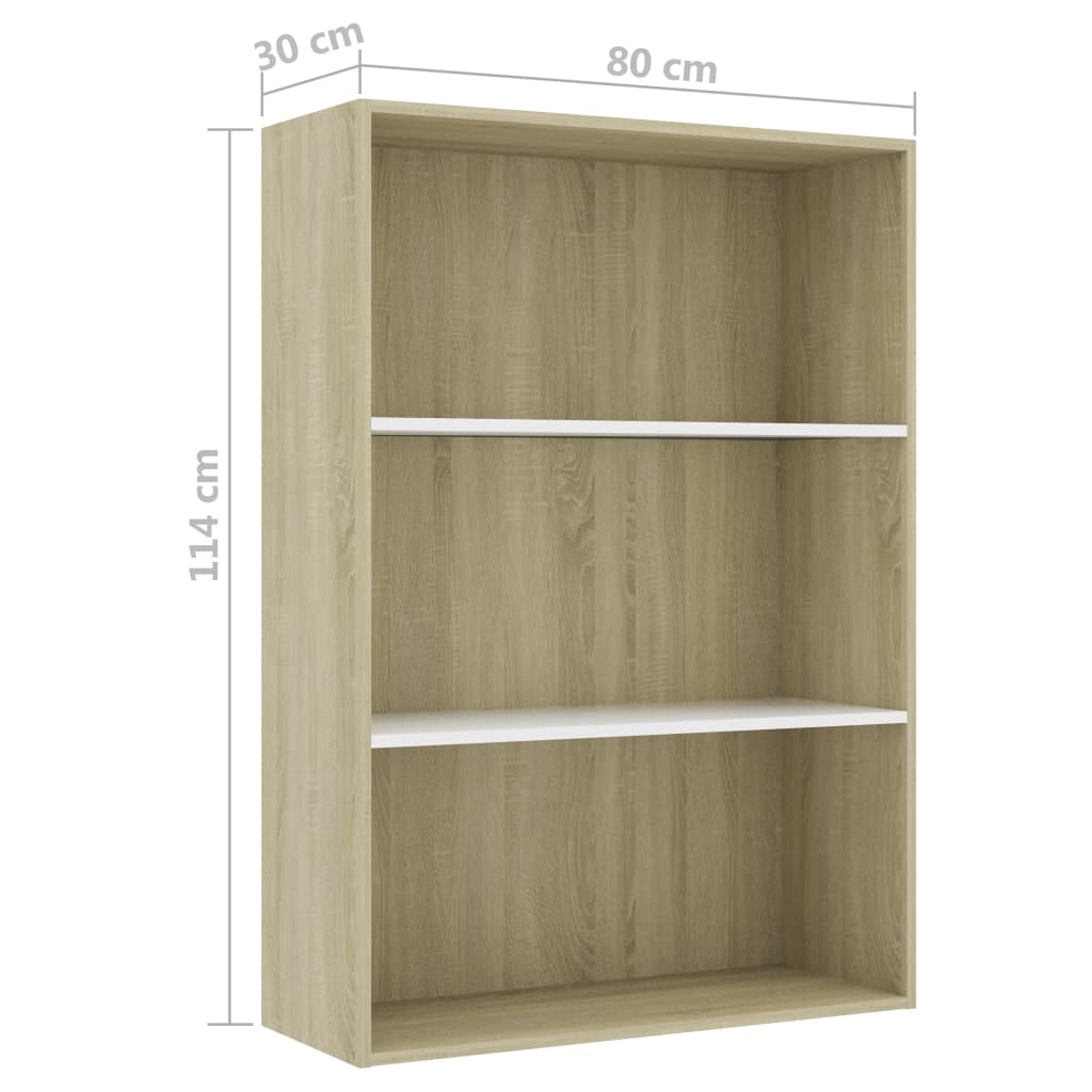 Libreria 3 Ripiani Bianco Rovere Sonoma 80x30x114cm Multistrato 801013