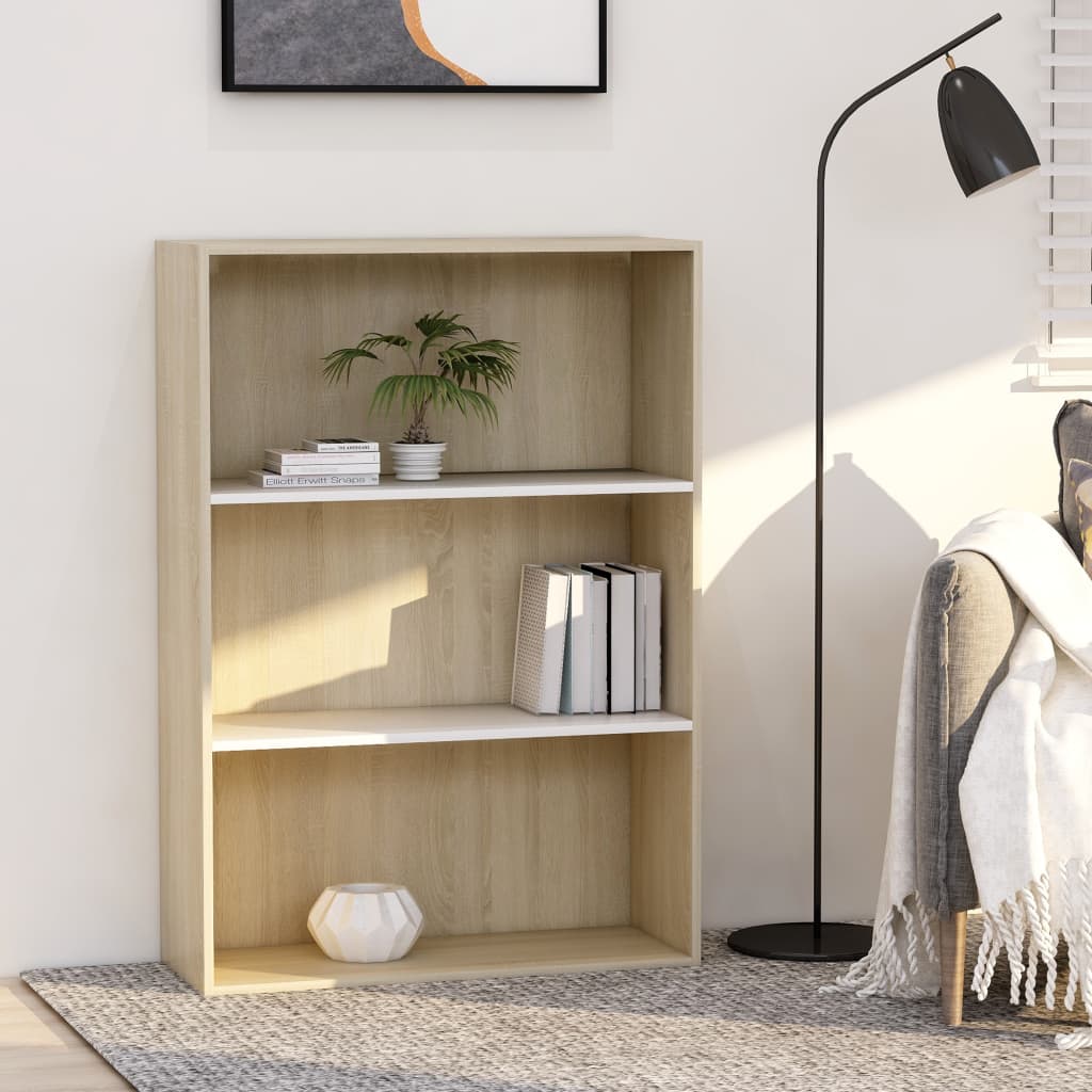 Libreria 3 Ripiani Bianco Rovere Sonoma 80x30x114cm Multistrato 801013