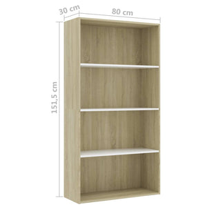 Libreria a 4 Ripiani Bianco e Sonoma 80x30x151,5 cm Multistrato 801022