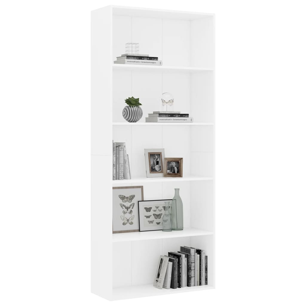 Libreria a 5 Ripiani Bianca 80x30x189 cm in Truciolato 801026