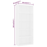 Libreria a 5 Ripiani Bianca 80x30x189 cm in Truciolato 801026