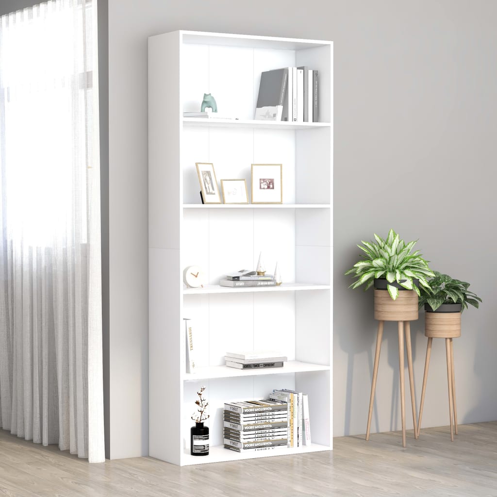 Libreria a 5 Ripiani Bianca 80x30x189 cm in Truciolato 801026