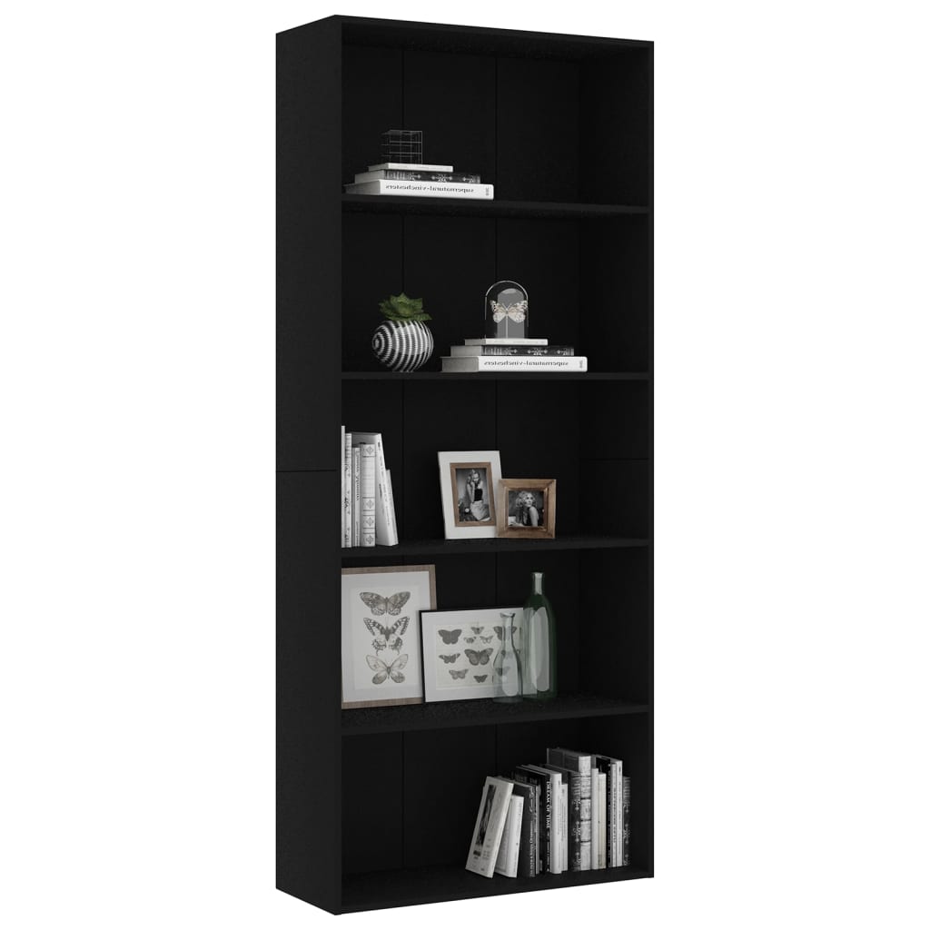 Libreria a 5 Ripiani Nera 80x30x189 cm in Truciolato 801027