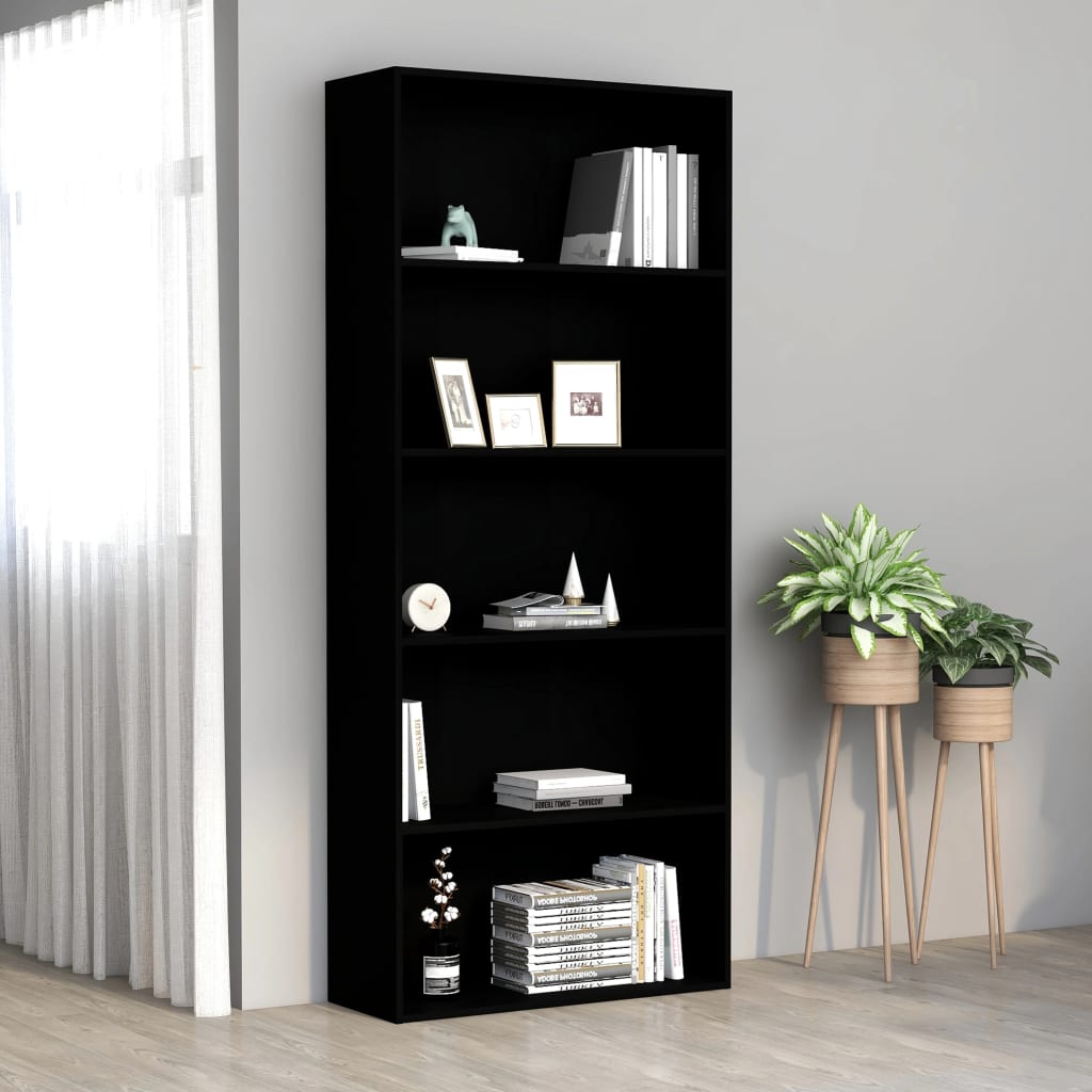 Libreria a 5 Ripiani Nera 80x30x189 cm in Truciolato cod mxl 9170