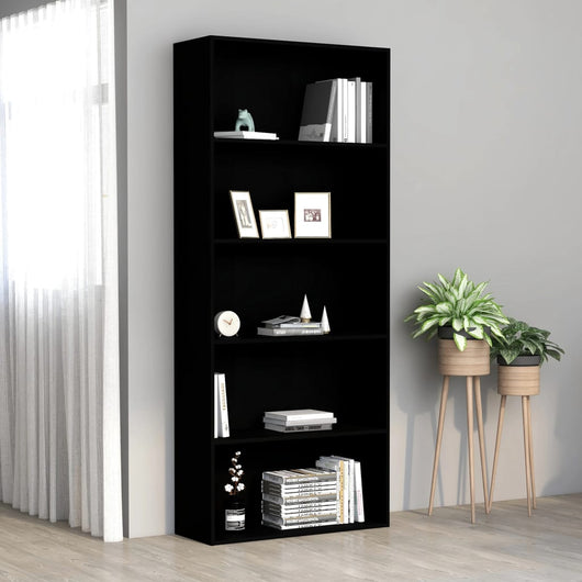 Libreria a 5 Ripiani Nera 80x30x189 cm in Truciolato 801027