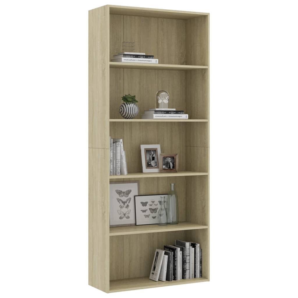 Libreria a 5 Ripiani in Rovere Sonoma 80x30x189cm Truciolato cod mxl 14891