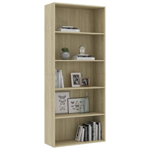 Libreria a 5 Ripiani in Rovere Sonoma 80x30x189cm Truciolato cod mxl 14891