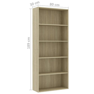 Libreria a 5 Ripiani in Rovere Sonoma 80x30x189cm Truciolato cod mxl 14891