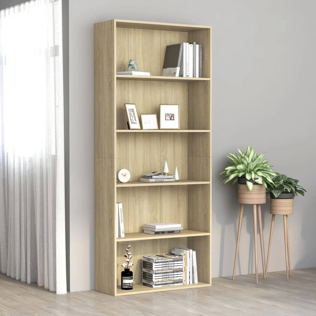 Libreria a 5 Ripiani in Rovere Sonoma 80x30x189cm Truciolato cod mxl 14891