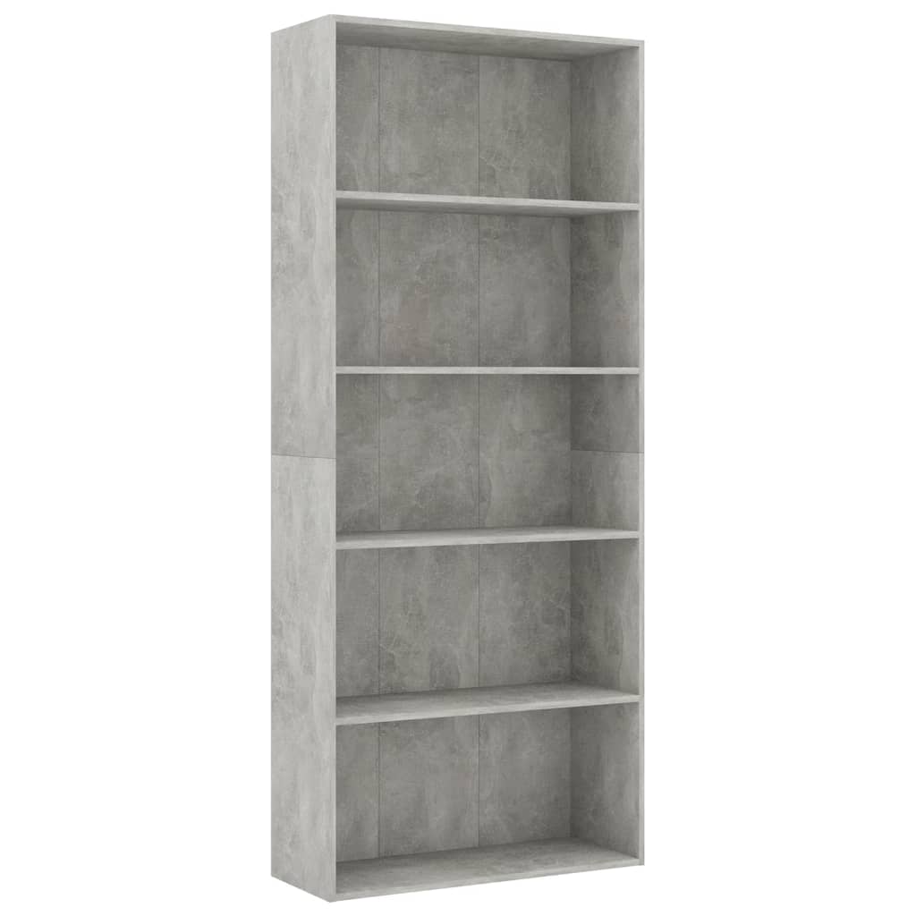 Libreria a 5 Ripiani Grigio Cemento 80x30x189 cm in Truciolato cod mxl 20033