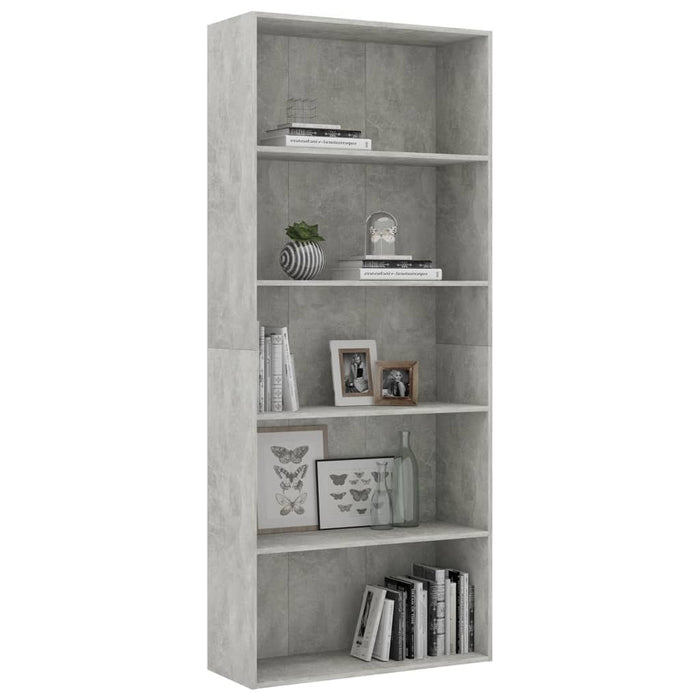 Libreria a 5 Ripiani Grigio Cemento 80x30x189 cm in Truciolato cod mxl 20033