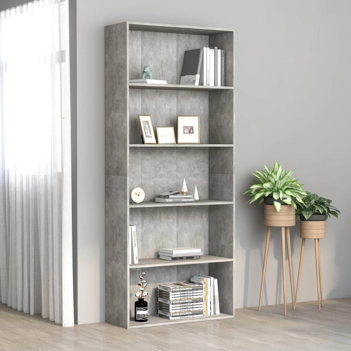 Libreria a 5 Ripiani Grigio Cemento 80x30x189 cm in Truciolato cod mxl 20033