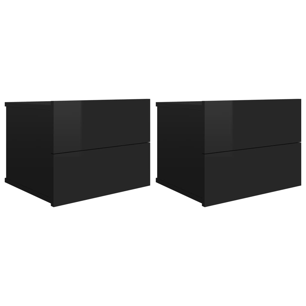 Comodini Nero Lucido 2 pz 40x30x30 cm in Truciolato 801068