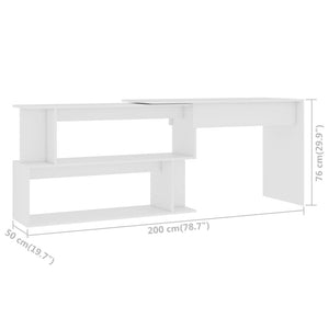 Scrivania ad Angolo Bianca 200x50x76 cm in Legno Multistrato 801098