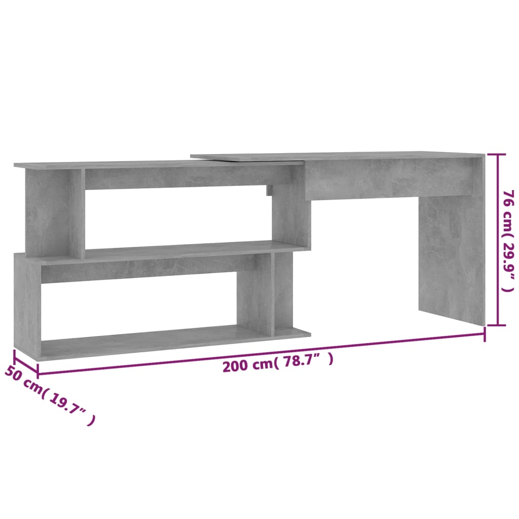 Scrivania ad Angolo Grigio Cemento 200x50x76 cm in Truciolare 801102