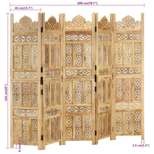 Divisorio a 5 Pannelli Intagliato 200x165cm Massello di Mango 285317