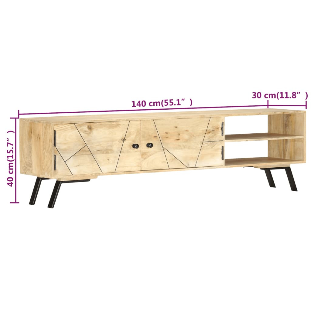 Mobile Porta TV 140x30x40 cm in Legno Massello di Mango