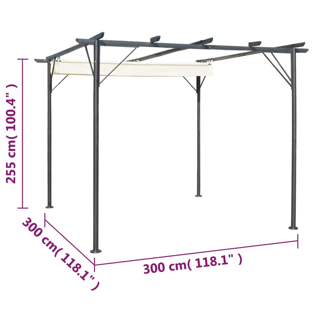 Pergola da Giardino Tetto Retrattile Bianco Crema 3x3 m Acciaio 49325