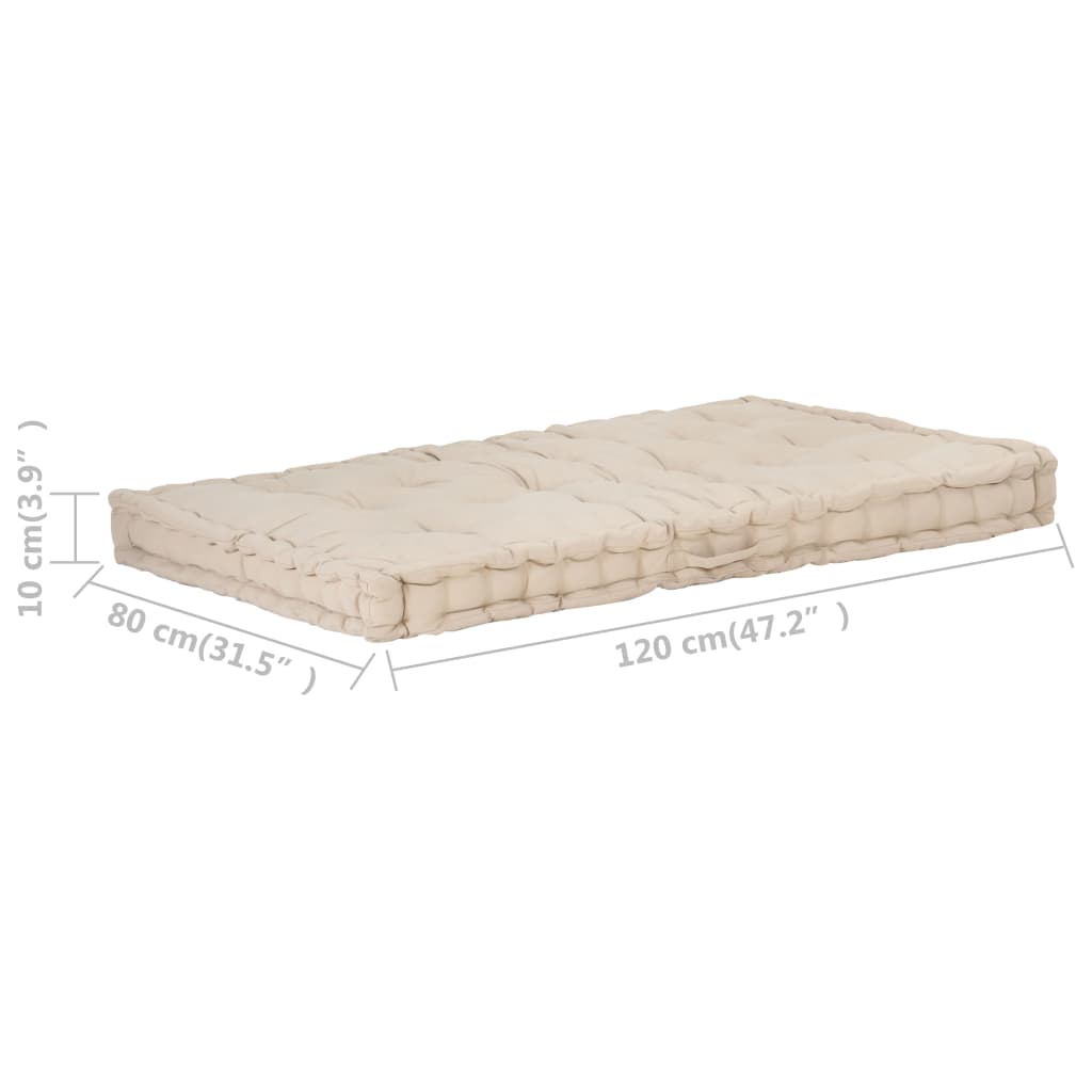 Cuscino per Pallet e Pavimento in Cotone 120x80x10 cm Beige cod mxl 68256