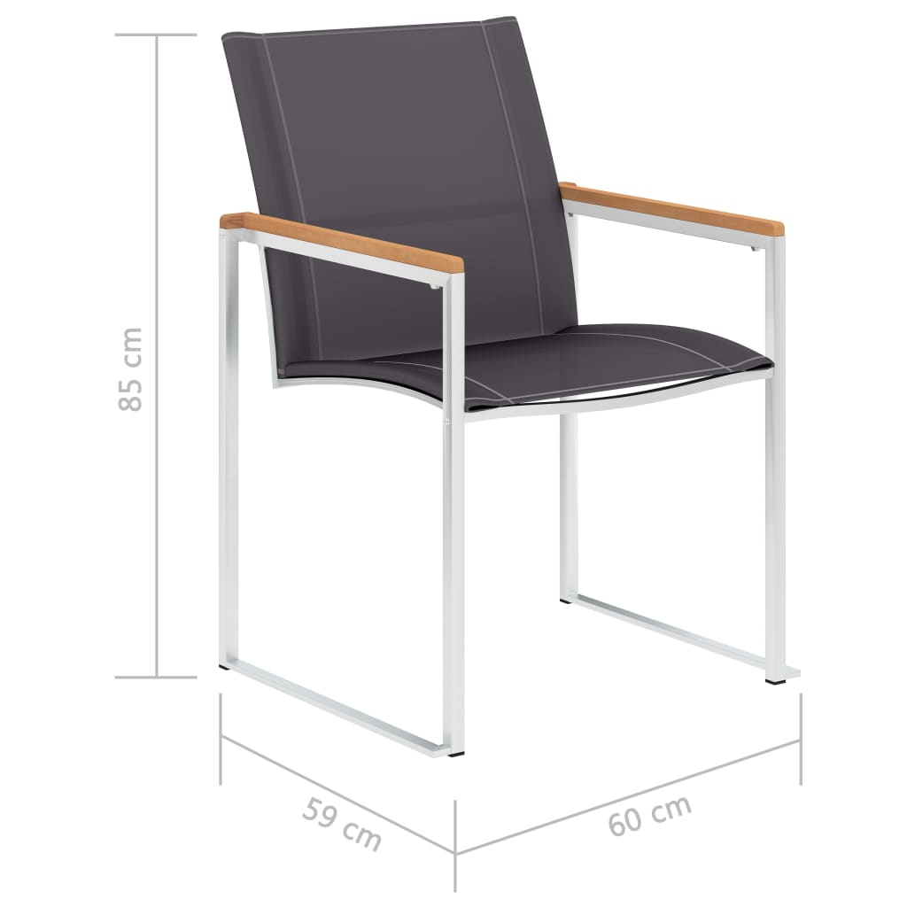 Sedie da Giardino 4 pz in Textilene e Acciaio Inox Grigie cod mxl 6583