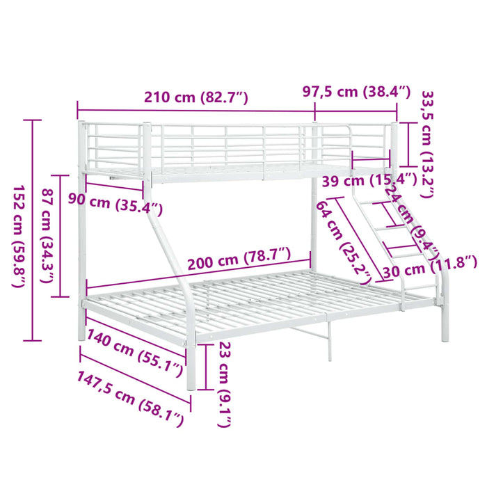 Letto a Castello Bianco in Metallo 140x200 cm/90x200 cm cod mxl 65237