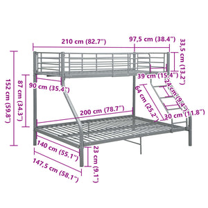 Letto a Castello Grigio in Metallo 140x200 cm/90x200 cm cod mxl 52637