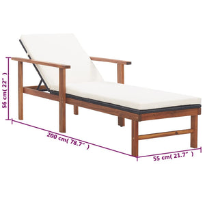 Sdraio con Cuscino Polyrattan e Legno Massello di Acacia Nera 48707