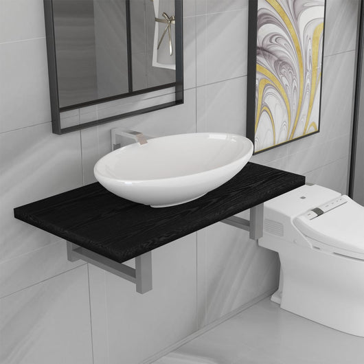 Set Mobili da Bagno 2 pz Ceramica Nero 279335