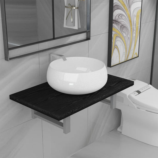 Set Mobili da Bagno 2 pz Ceramica Nero 279338