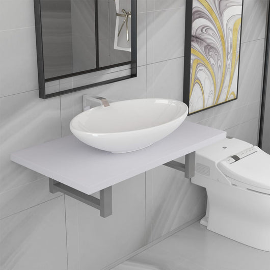 Set Mobili da Bagno 2 pz Ceramica Bianco 279339