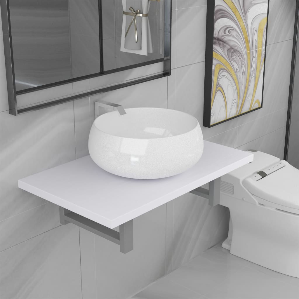 Set Mobili da Bagno 2 pz Ceramica Bianco 279343