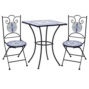 Set Bistrò 3 pz con Mosaico in Ceramica Blu e Bianco cod mxl 44632