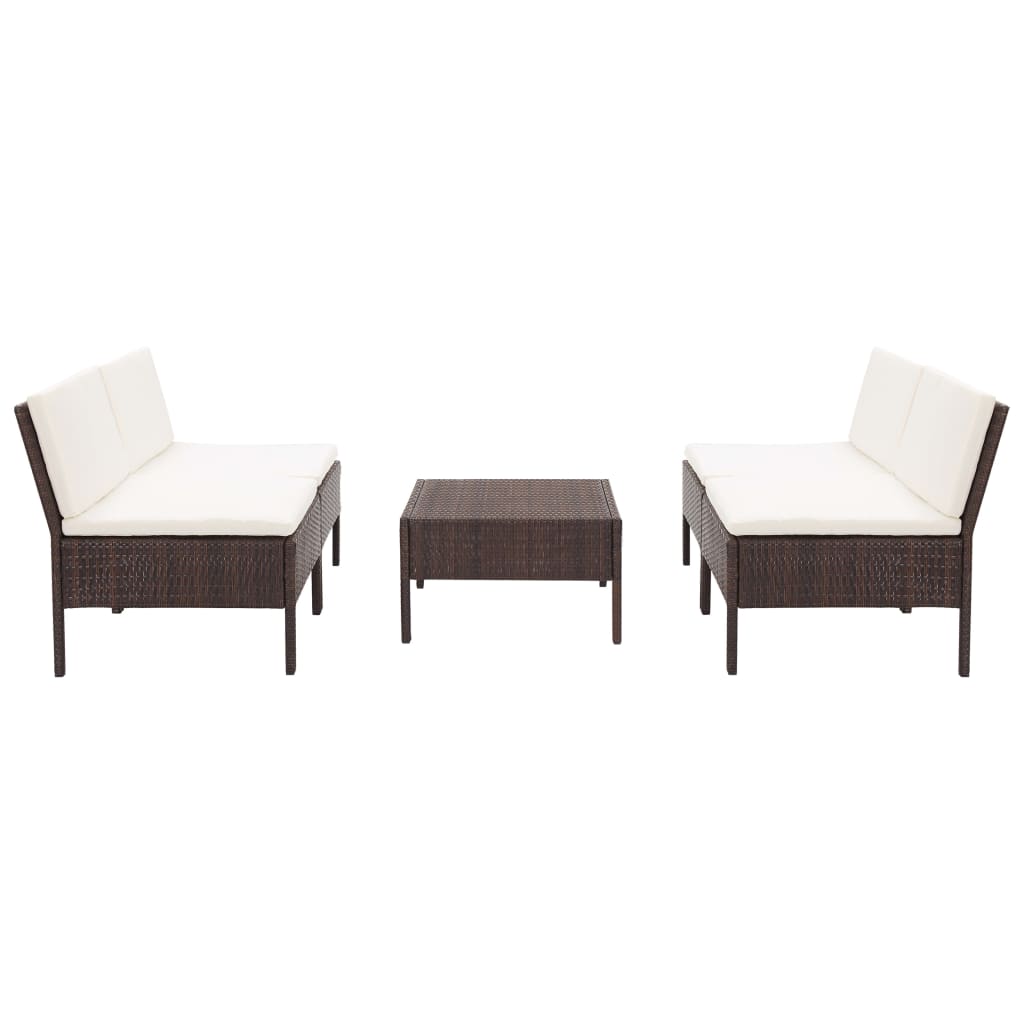 Set Divani da Giardino 5 pz con Cuscini in Polyrattan Marrone cod mxl 31563