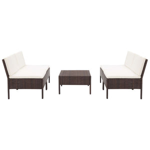 Set Divani da Giardino 5 pz con Cuscini in Polyrattan Marrone cod mxl 31563