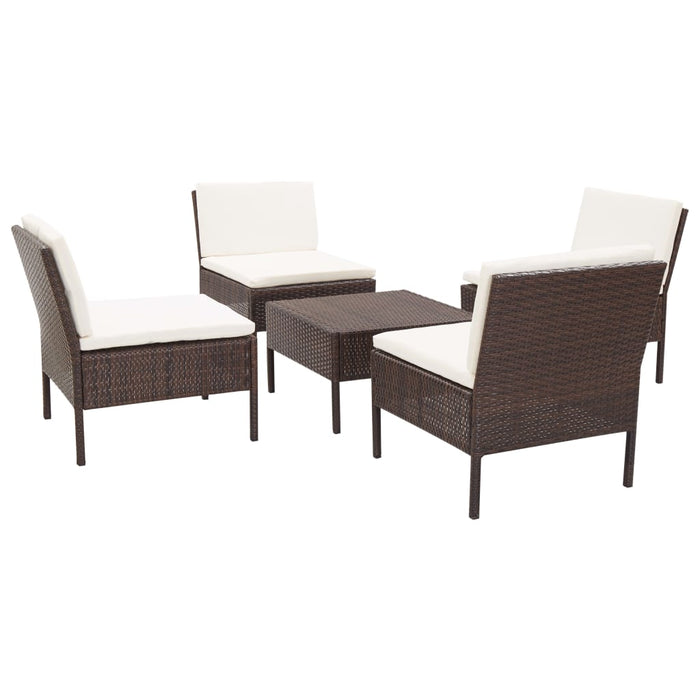 Set Divani da Giardino 5 pz con Cuscini in Polyrattan Marrone cod mxl 31563