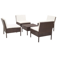 Set Divani da Giardino 5 pz con Cuscini in Polyrattan Marrone 48943