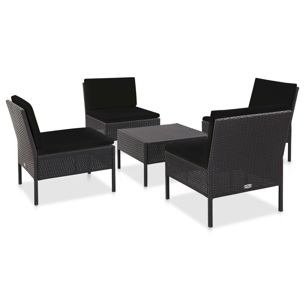 Set Divani da Giardino 5 pz con Cuscini in Polyrattan Nero 48945