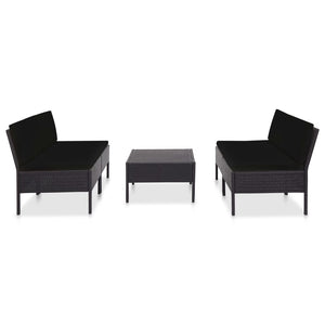 Set Divani da Giardino 5 pz con Cuscini in Polyrattan Nero 48945